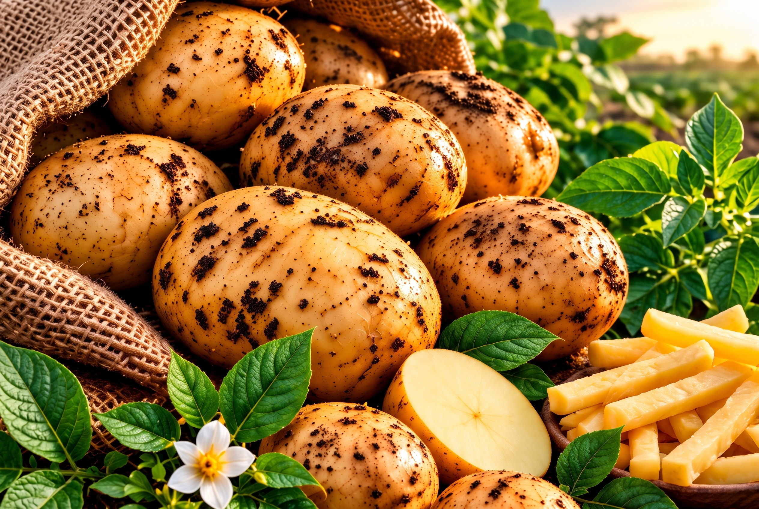 Golden Harvest Potatoes in Burlap