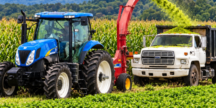 Tractor Harvesting Silage in Mountain Fields